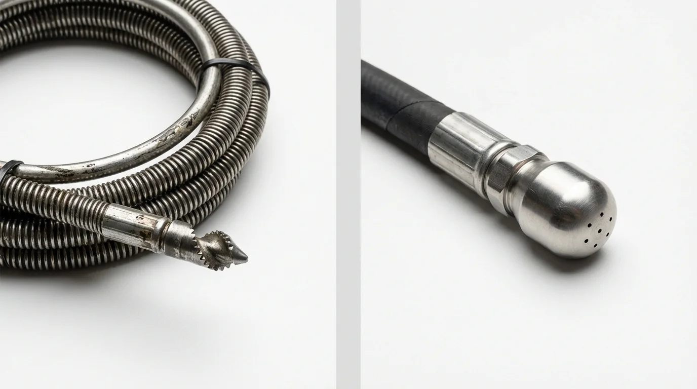 Drain snake cable and hydro jetting nozzle used for drain cleaning in Clyde, OH