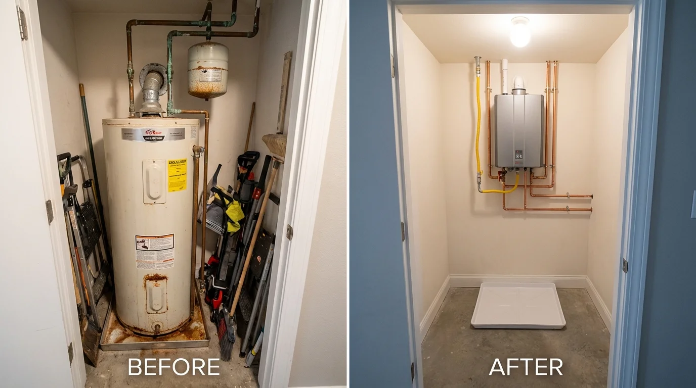 Tank water heater versus wall-mounted tankless unit comparison for Clyde, OH homeowners